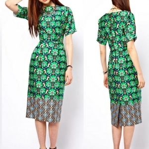 ASOS Wiggle Midi Green Floral Print Dress 2